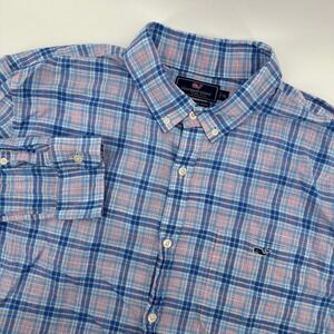 Vineyard Vines Slim Fit Tucker Shirt‎ Mens XL Blue Pink Plaid Button Down Cotton